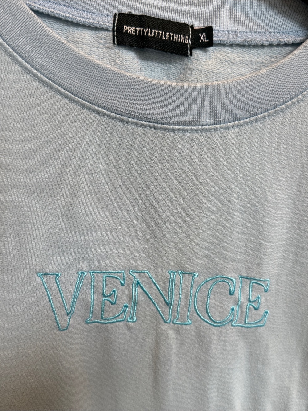 Prettylittlething Embroidered VENICE Lt Blue Oversized Sweatshirt